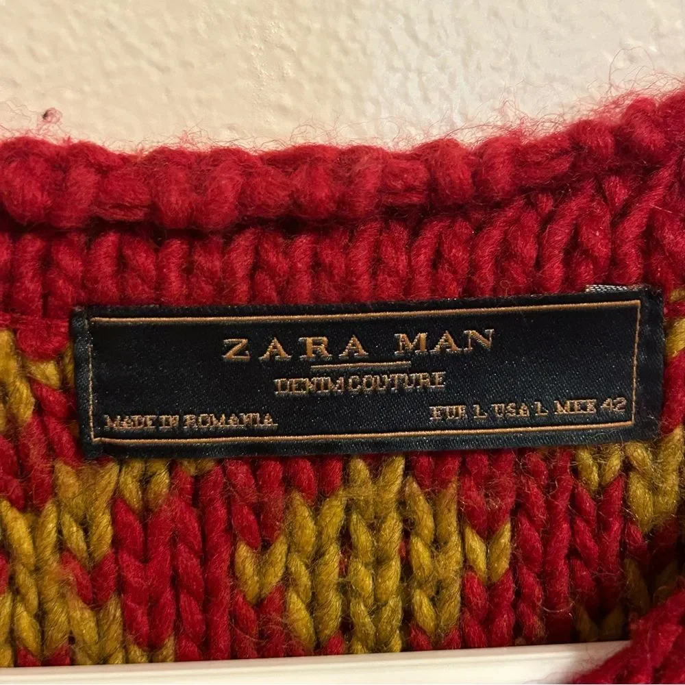 Zara Man Jaquard Multicolored Chunky Sweater Size Large